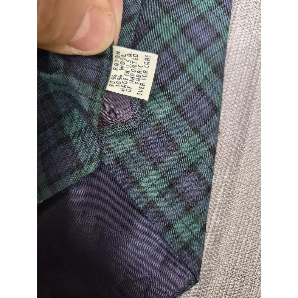 Franco Baretta Tie Mens Green Blue Tartan Plaid 100% Cotton Classic Necktie